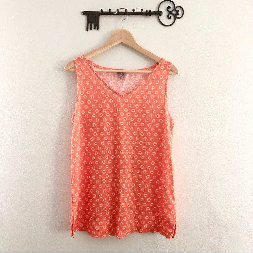 J Jill linen v-neck sleeveless orange tank top woman’s XS ditzy floral